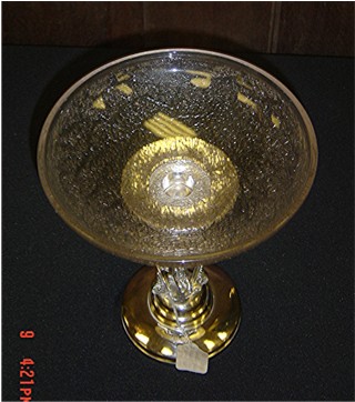 Silverplate compote/crackle glass/dog on base