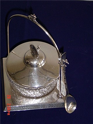 Jam jar silverplate stand Webster
