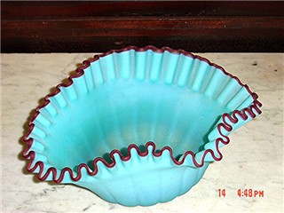 Blue bowl/red trim