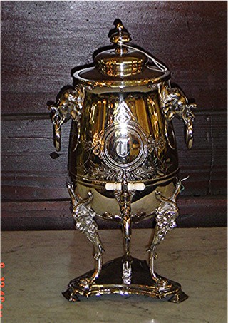 Silverplate water urn elephant head