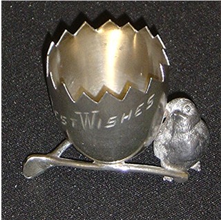 Silverplate figural egg cup Best Wishes