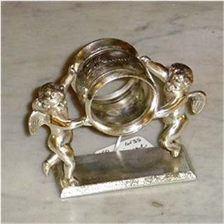 Silverplate napkin ring large cherubs Meriden 200