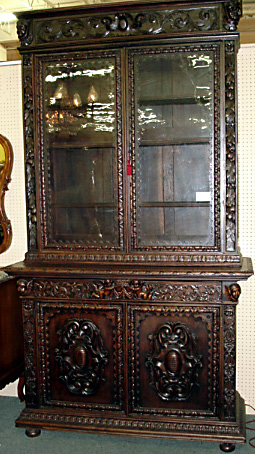 Bookcase carved 2 glass doors
