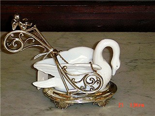 Swan salt dip milk glass insert - silverplate frame