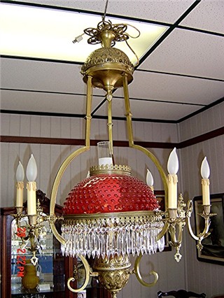 Gas chandelier cranberry shade