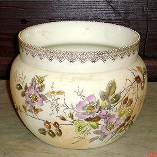 Wavecrest planter opal body decorated with cluster of pink flowers on leafy stems. circa 1900 8