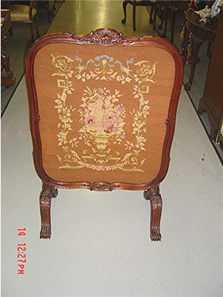 French Victorian Louis XV style carved walnut fire screen with tapestry inset circa 1900; 44