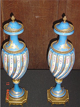 Pair of Sevres blue urns