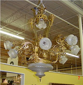 French Victorian ten-light bronze dore and etched crystal chandelier; last quarter 19th century